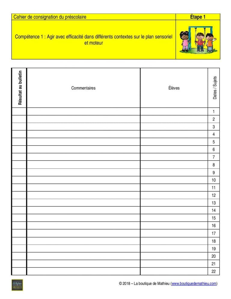 Cahier de consignation du préscolaire (PDF – Formulaire automatique ...