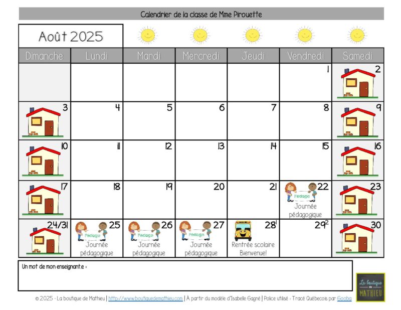 Calendriers du mois pour les parents - Août 2025 à Juillet 2026 – Image 2