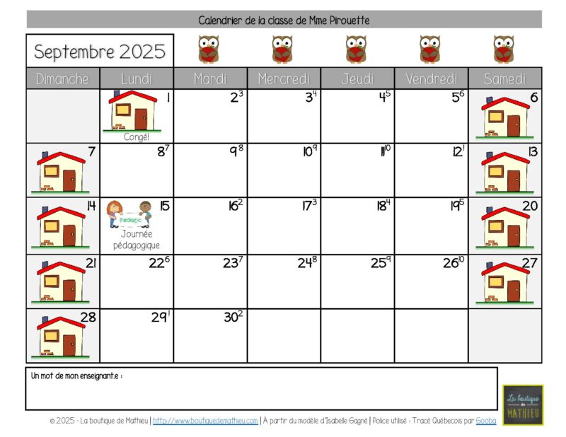 Calendriers du mois pour les parents - Août 2025 à Juillet 2026 – Image 3