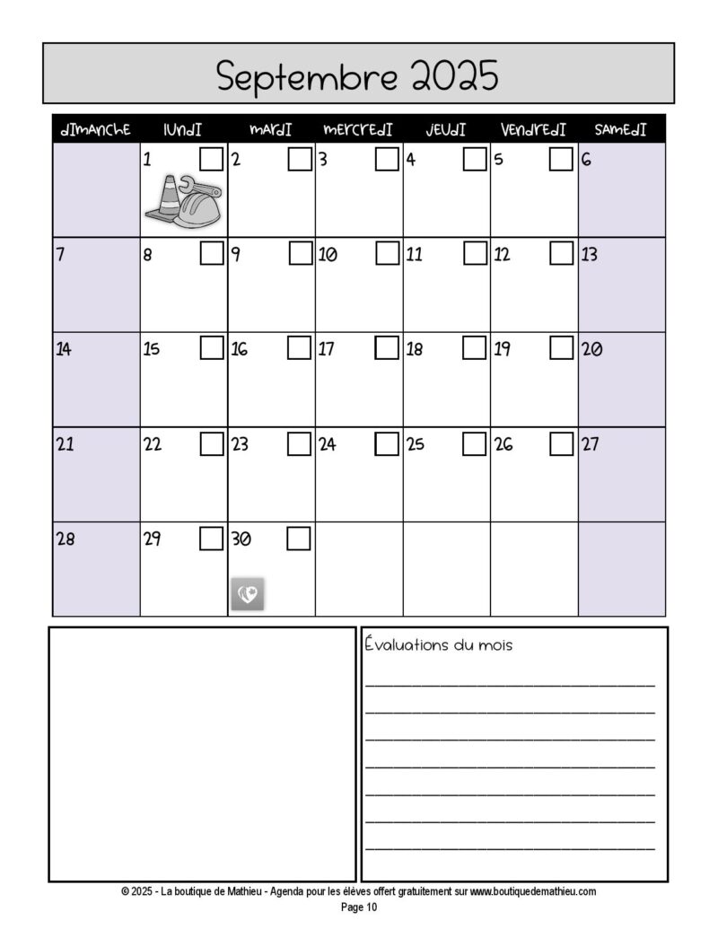 Agenda 2025-2026 gratuit pour les élèves du primaire – Image 4