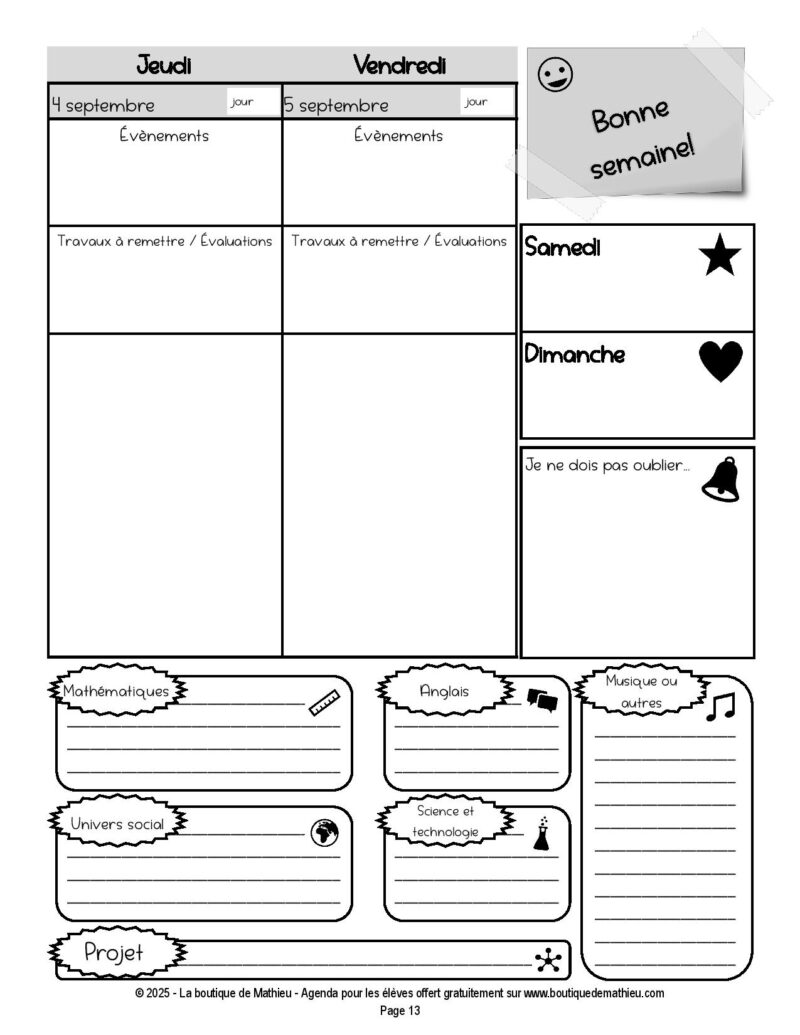 Agenda 2025-2026 gratuit pour les élèves du primaire – Image 3