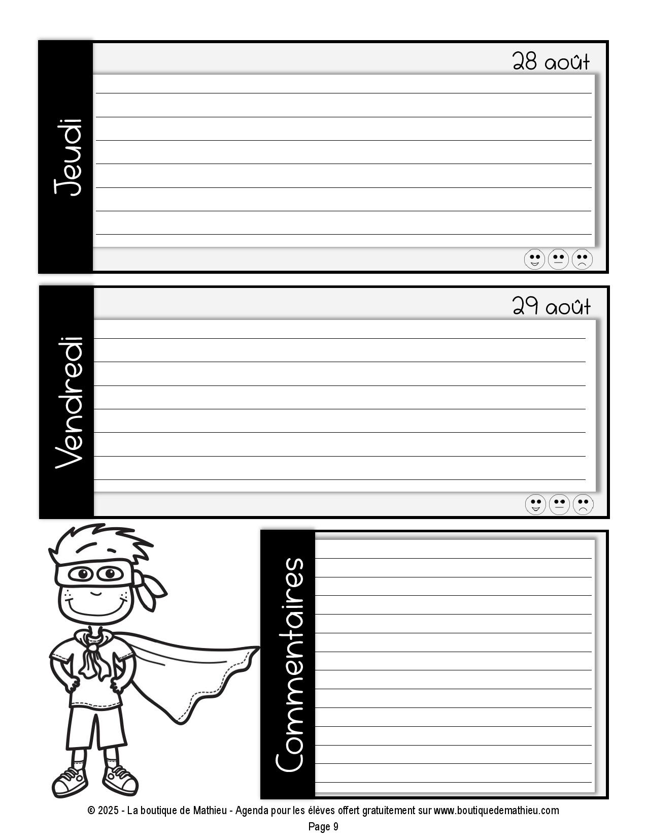 Agenda pour le préscolaire et le 1er cycle du primaire 2025-2026 – Image 3